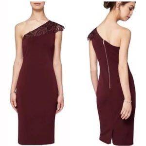 NWT Ted Baker London Jalis Burgundy One Shoulder Cocktail Dress Size 0